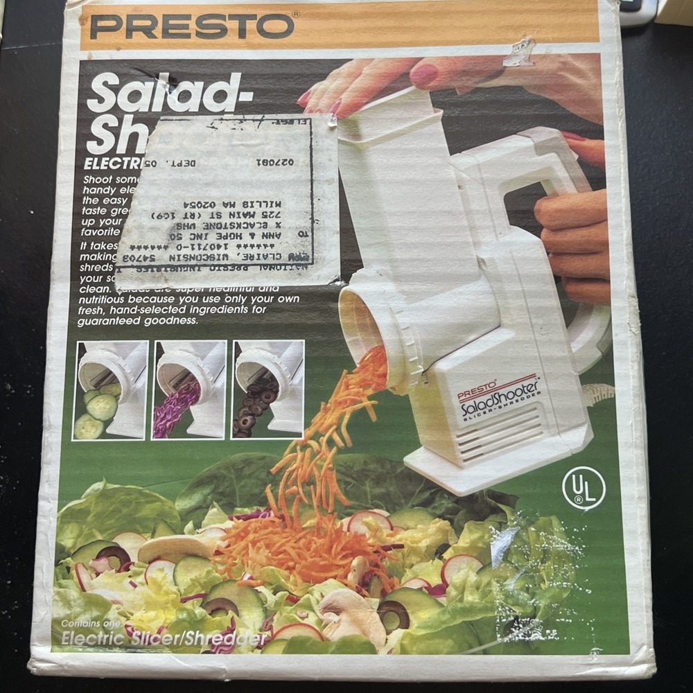 Vintage 1989 Presto 02910 Salad-Shooter Electric Food Slicer Shredder New NOS